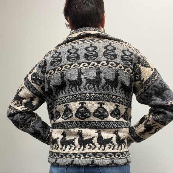 Peruvian Huancayo Alpaca Wool Knitted Cardigan Button Down Jacket Size Small - Picture 6 of 15